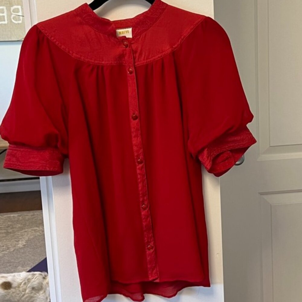 Maeve By Anthropology Layer sheer Button down Short Ballon Sleeve Women's US 4